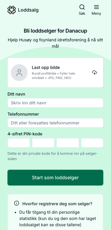 Forhåndsvisning av delelenken med 'Bli loddselger'-tekst